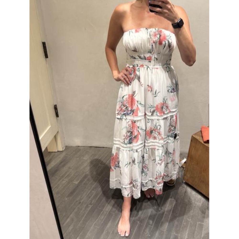 Anthropologie Somerset Strapless Chiffon Midi Dress Ivory Floral Size Large NWT - Picture 7 of 10